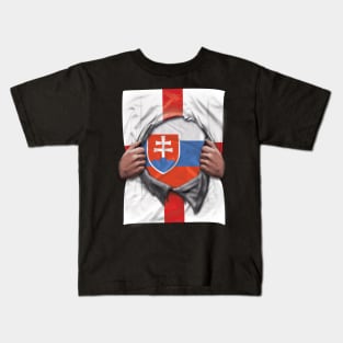 Slovakia Flag English Flag Ripped Open - Gift for Slovakian From Slovakia Kids T-Shirt